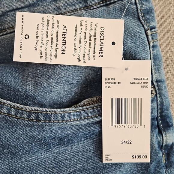 Buffalo David Bitton Ash Jeans Men's Size W34 L32 Light Blue Slim Fit NWT - Picture 3 of 16